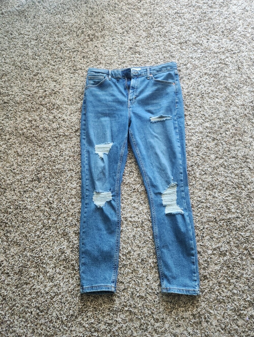 Topshop Light Blue Ripped Skinny Jeans-missong Button But Have Never Been Worn